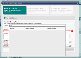 New job order wizard step 1 - selecting project